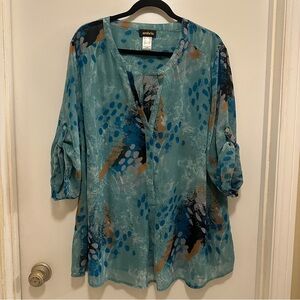 Ambria Turquoise Patterned Sheer Top size 20